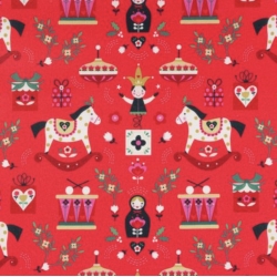 Tissu Dashwood coton nordic Noël - jouet fond rouge