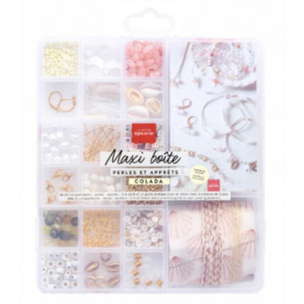 MAXI BOÎTE PIÑA COLADA - 20 COMPARTIMENTS PERLES & APPRÊTS POUR CRÉATION DE BIJOUX