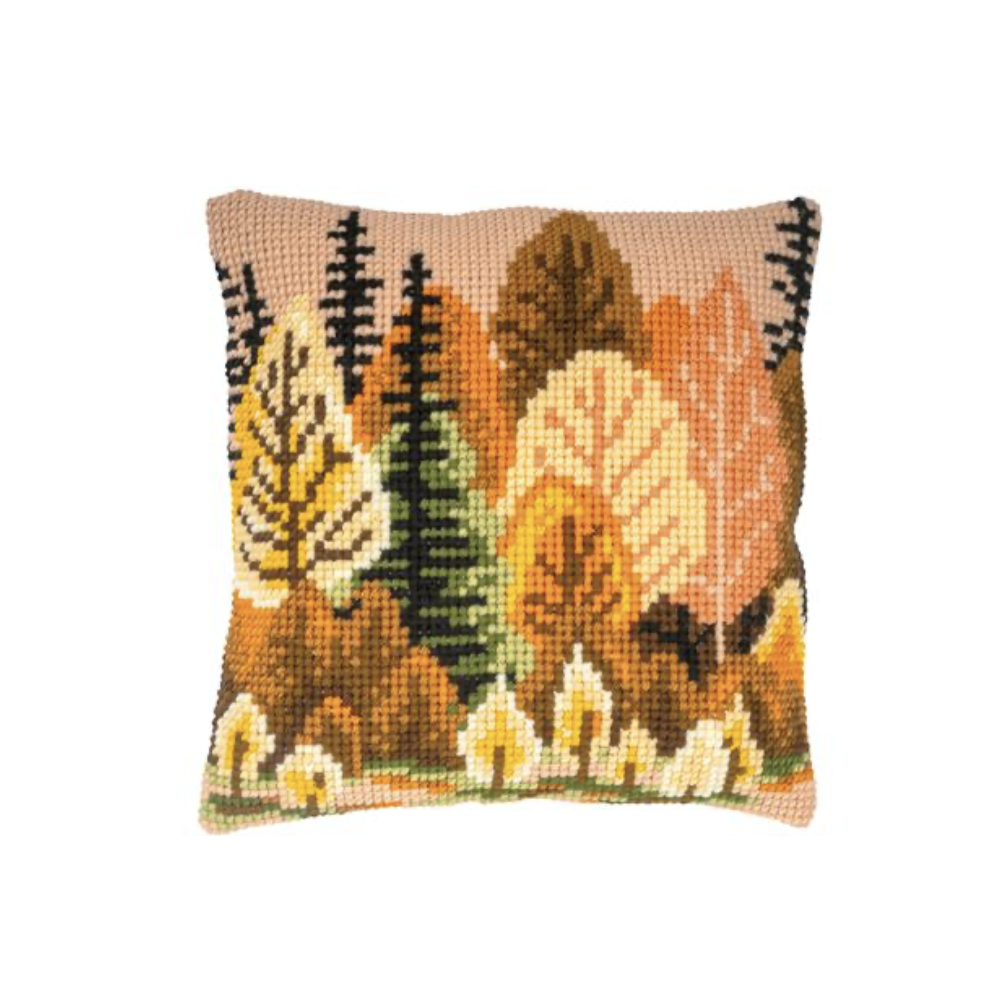 KIT COUSSIN AU POINT DE CROIX FORÊT D'AUTOMNE KIT COUSSIN AU POINT DE CROIX FORÊT D'AUTOMNE