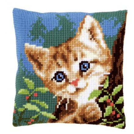 KIT COUSSIN AU POINT DE CROIX CHAT SUR UN ARBRE