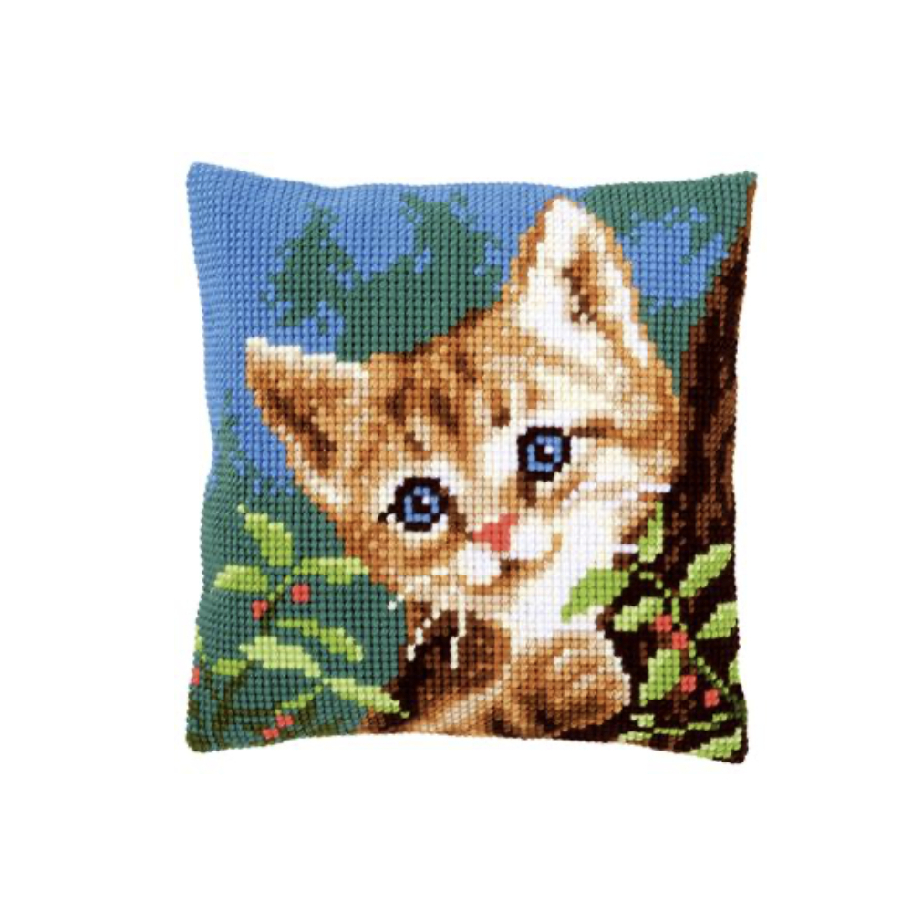 KIT COUSSIN AU POINT DE CROIX CHAT SUR UN ARBRE