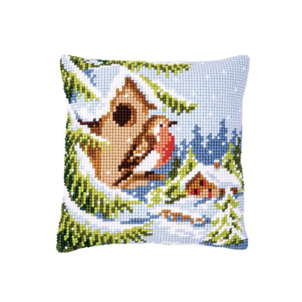 KIT COUSSIN AU POINT DE CROIX ROUGE-GORGE EN HIVER
