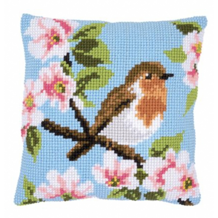 Kit coussin au point de croix - Rouge-gorge
