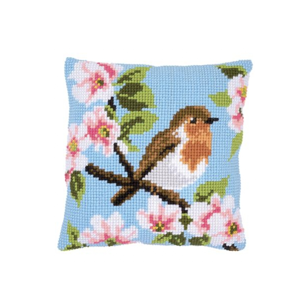 Kit coussin au point de croix - Rouge-gorge