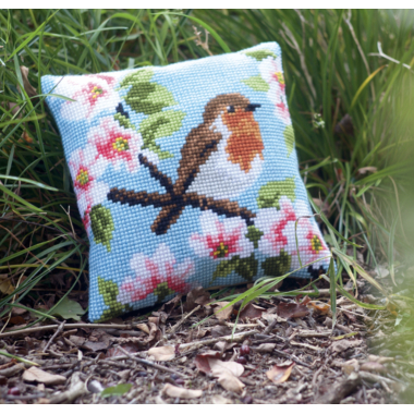 Kit coussin au point de croix - Rouge-gorge
